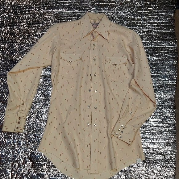 FREE SHIPPING VTG California Ranch Wear H Bar C Pattern Pearl Snap Western Shirt - Picture 2 of 6
